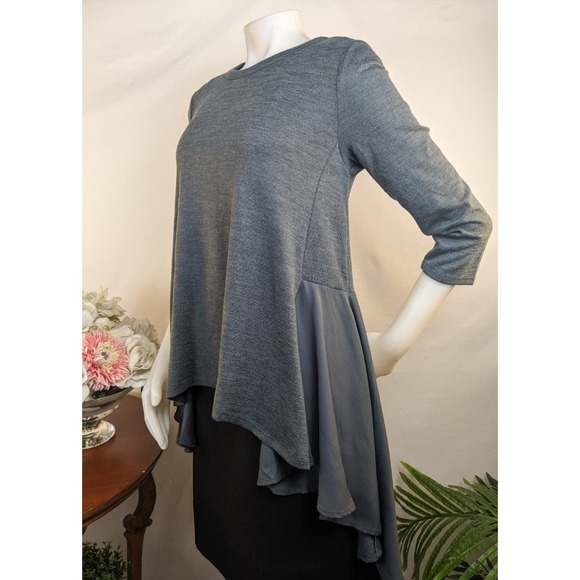DG2 Diane Gilman Hi-Low Top w/Pleated Back Flowy Dramatic 3/4 Sleeve Size Small - Picture 4 of 12